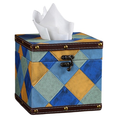 创意网格美式复古撞色纸巾盒