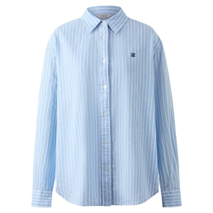 【亚麻】Eland衣恋衬衫女翻领通勤棉质条纹上衣2026春季新款