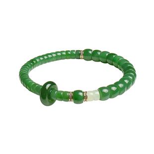 印象眸和田玉手串男女款和田玉碧玉直切珠玉石单圈玉手链新年礼物