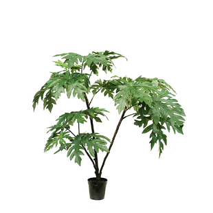 特丽卉绿植物盆栽仿真木瓜叶阔叶单支室内桌台面装饰盆景假树摆件