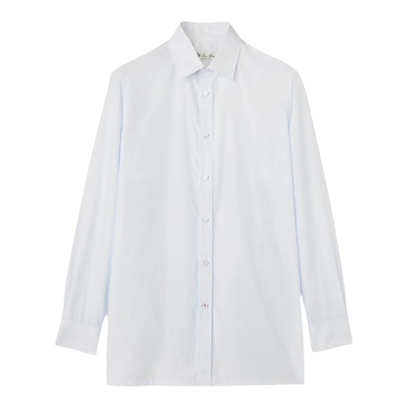 Loro Piana/诺悠翩雅男装尖领长袖浅蓝色棉质宽松休闲衬衫