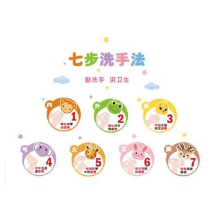 幼儿园卫生间装饰卡通洗手七步法洗手墙贴画儿童好习惯洗手间贴画