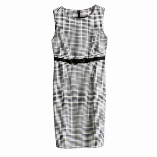 欧洲站高端欧货职业黑白格子无袖背心修身连衣裙女夏直筒春秋大码