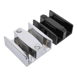 淋浴房玻璃固定限位器双轨道浴室移门镜光银色止摆下滑块五金配件