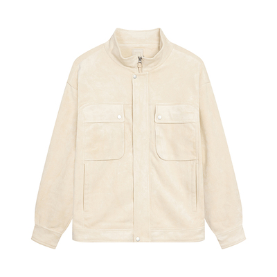 朴术仿麂皮绒米色工装夹克外套