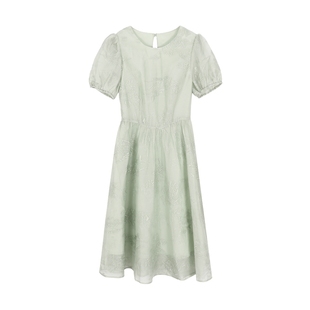 Basic House/百家好莱赛尔重工提花刺绣连衣裙小清新中长裙子夏