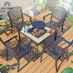 庭院别墅户外铸铝烧烤桌椅阳台韩式 电烤桌家用碳烤炉一桌两用桌椅