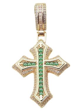 金绿梯方钻十字架项链潮流男女