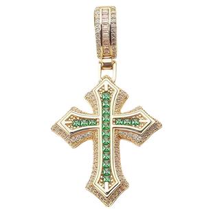 ASAPROCKY金绿梯方钻十字架项链潮流男女同款嘻哈风吊坠帅气百搭