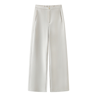 拉夏贝尔/La Chapelle休闲纽扣直筒裤女2026春季纯色宽松阔腿裤子