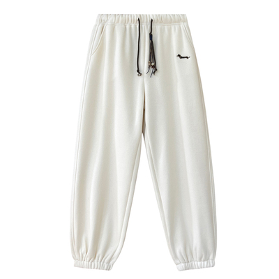 多巴胺彩色加绒加厚卫裤女冬季小狗刺绣松紧腰抽绳休闲束脚裤子