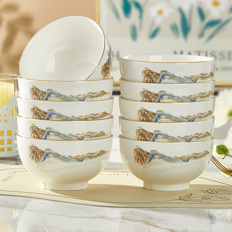 优尊陶瓷吃饭碗家用2025新款中式轻奢浮雕可微波碗碟套装碗盘餐具