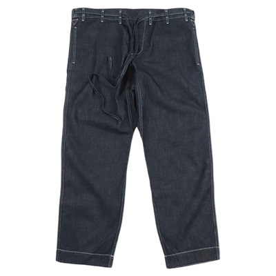 水洗绑带侧缝直筒工装牛仔长裤