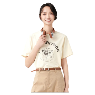 古木夕羊时尚简约短袖印花T恤女夏季新品通勤宽松圆领上衣