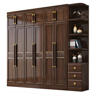 乌金木实木衣柜新中式独立衣柜家用卧室组合柜现代简约收纳落地柜