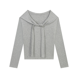 【限时价】橘子树在哪儿韩系绑带披肩长袖t恤女秋设计感纯欲上衣