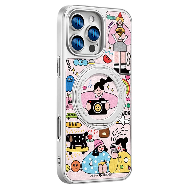 集市插画适用iPhone17Promax手机壳新款苹果16Pro磁吸带支架保护套支点小众潮牌ip15创意air高级感13pm全包14