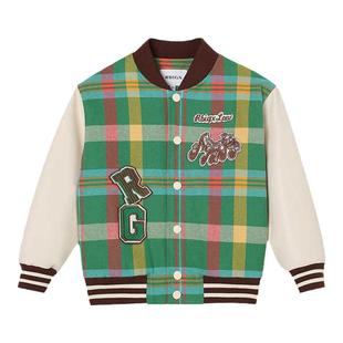 RBIGX瑞比克童装秋季新款潮流设计感棒球领格纹纯棉男童外套夹克