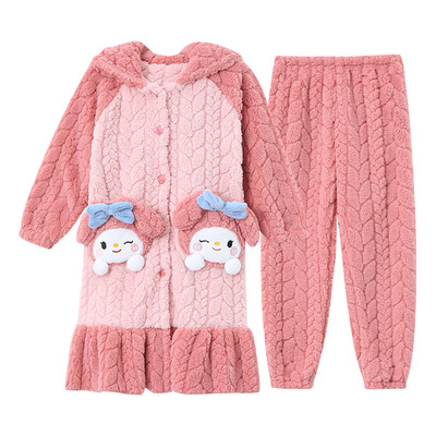 法兰绒睡袍加厚男女童睡衣