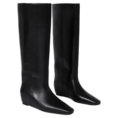 彭姐内增高坡跟直筒牛皮长靴