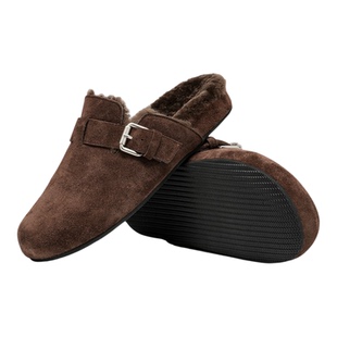 BeauToday复古羊毛勃肯鞋女2025冬季新款平底穆勒鞋加绒毛毛拖鞋