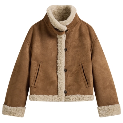 KBNE加厚复古仿麂皮绒外套女2025冬新款美拉德皮毛一体羊羔毛夹克