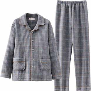 睡衣男士春秋款秋季纯棉加厚款长袖家居服秋冬款薄款夹棉薄棉夹层