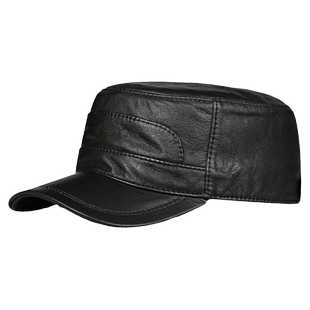 薄款羊皮帽子男真皮中年人秋冬鸭舌帽男韩版平顶帽男士休闲单皮帽