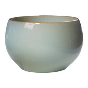 中国台湾陶艺师明款手工汝窑月白色坐禅杯开片可养堪比刘钦莹天予