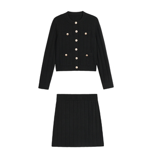 MULVAN千金miu系 气质圆领小香风针织上衣女高级感显瘦半身裙套装