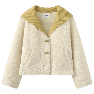 慕兔甜美拼接针织海军领毛绒外套