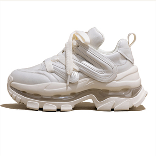 白色厚底老爹鞋女2025秋冬新款小个子增高休闲鞋欧美时尚气垫鞋子