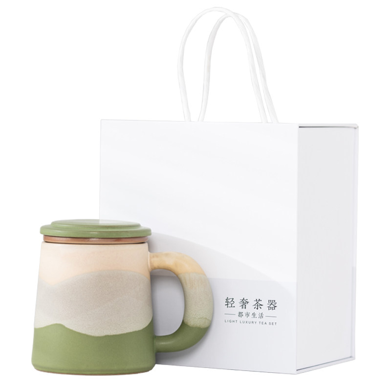 善简国潮茶杯茶水分离带盖过滤家用办公室陶瓷喝茶杯子男女马克杯