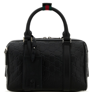 GUCCI 古驰男emblem 黑色小号真皮波士顿包 26早春新款意大利代购