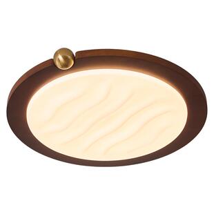 法式中古奶豆卧室吸顶灯复古侘寂风胡桃木色圆形波浪房间书房灯具