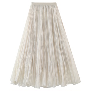 9028 仙仙感 好版型~灵动褶皱网纱半身裙春秋女长裙大摆a字裙纱裙