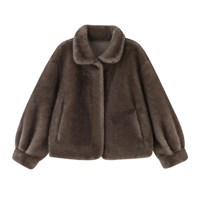 宽松保暖廓形仿貂毛皮草高领外套