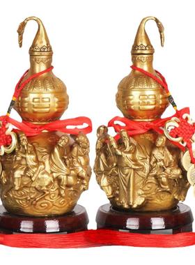 纯铜葫芦摆件开口招财五帝钱挂件