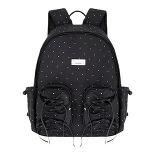 木与石双肩背包初中女生ins小众耐脏书包不撞款高颜值大容量黑色