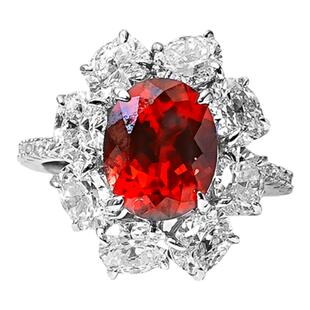 培育鸽血红宝石花朵925银戒指镶嵌高碳钻复古欧美风气质奢华百搭