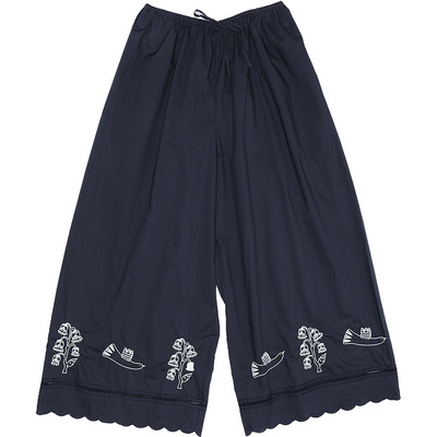 fafamoon设计师品牌夏季蕾丝花边拼接棉质长裤刺绣直筒裤