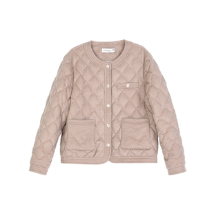 SHIMENG诗梦女装冬米杏色圆领直筒小香风羽绒服外套短款气质羊毛