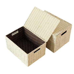 日式藤编收纳箱有盖收纳盒储物盒零食收纳筐带盖编织收纳篮特大号