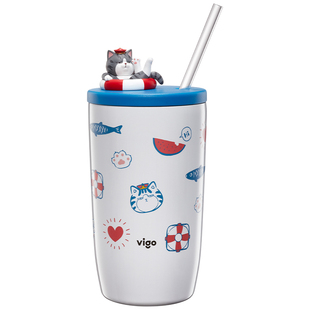 吾皇猫vigo联名水杯吸管杯女生可爱高颜值儿童保温杯大人大容量
