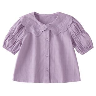 杰里贝比女孩纯棉短袖夏装薄款儿童新款衣服夏时尚女童洋气小衬衫