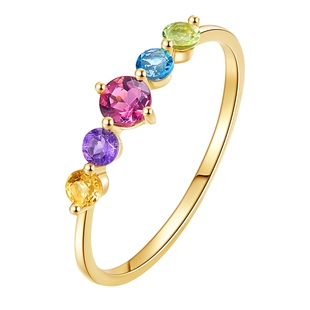 ILCO尤珂「小彩糖」天然彩宝K金戒指轻奢彩色宝石碧玺细圈排戒女