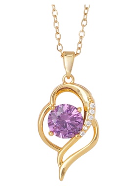 爆款心心相印紫色锆石钛钢项链