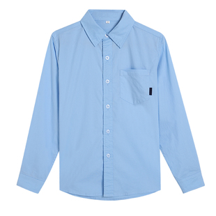 伊顿校服工厂直销蓝色长袖衬衫男女款学院风学生翻领单排扣春秋季