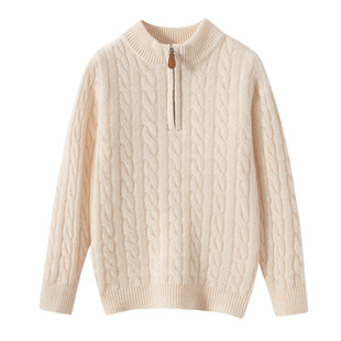 秋冬新款儿童100%纯羊毛衫男童女童半拉链立领毛衣中大童针织打底