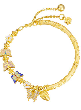 S925纯银镀金繁花蝶语手链